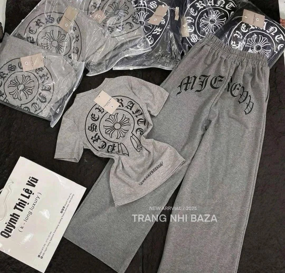 ชุดเซต เสื้อ+กางเกงขายาว  มี 2 สี เทา ดำ