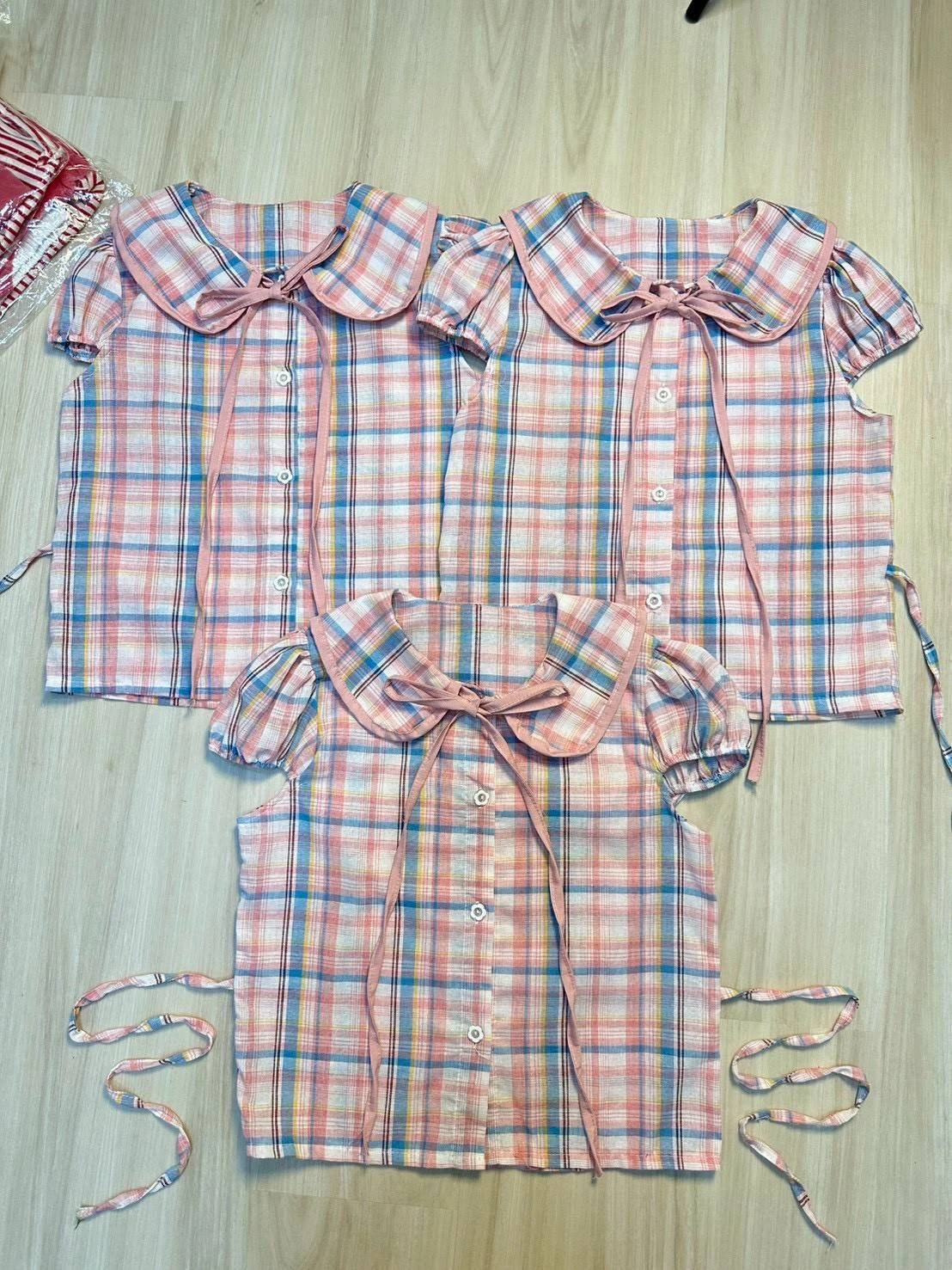 งานเสื้อน่ารักทรงคอบัวแต่งโบว์ผูกเชือก