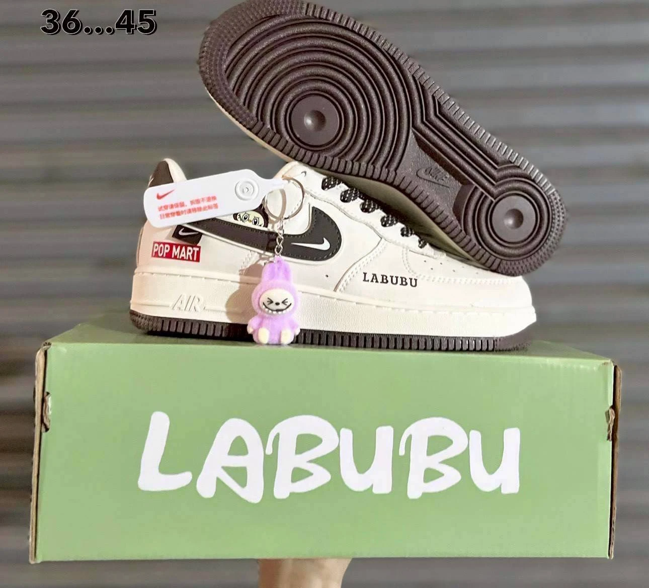รองเท้าผ้าใบ ลาบูบู้ สีขาวพื้นน้ำตาล ขนาด 36-46