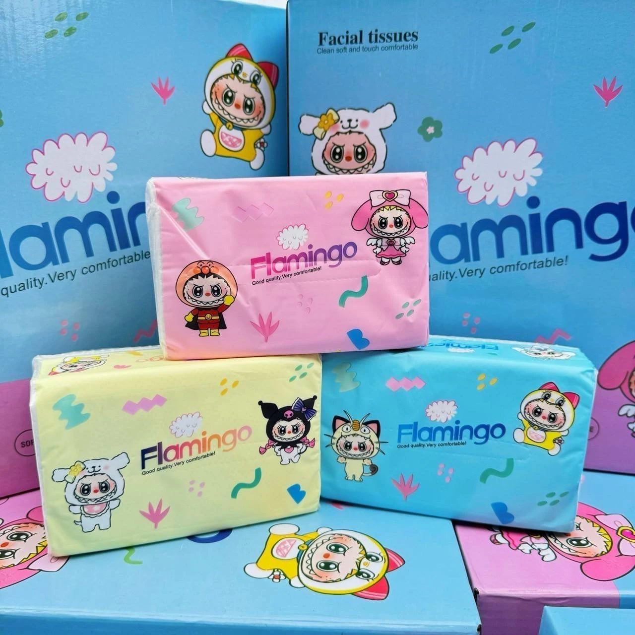 ทิชชู่ป๊อปอัพ ลาบูบู้ 1 ห่อ 210 แผ่น  คละ 3 สี 1 ลัง