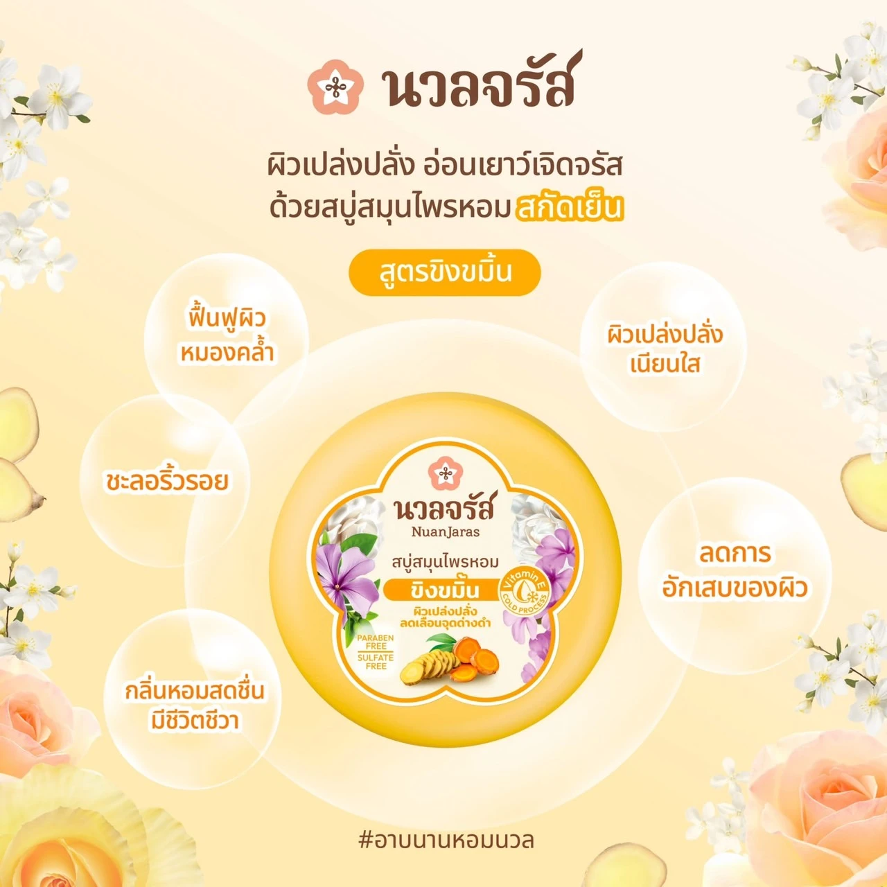 สบู่ขิงขมิ้นนวลจรัส 1 ก้อน