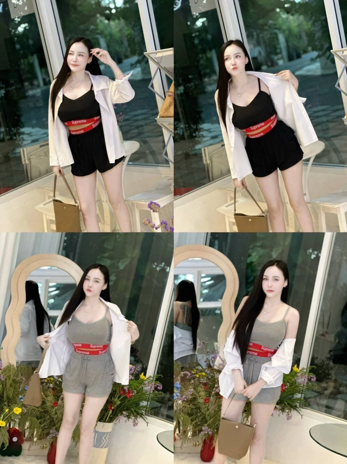 ชุดเซตเสื้อ + คลุม + กางเกง แต่งขอบสปอร์ตทั้งเสื้อ