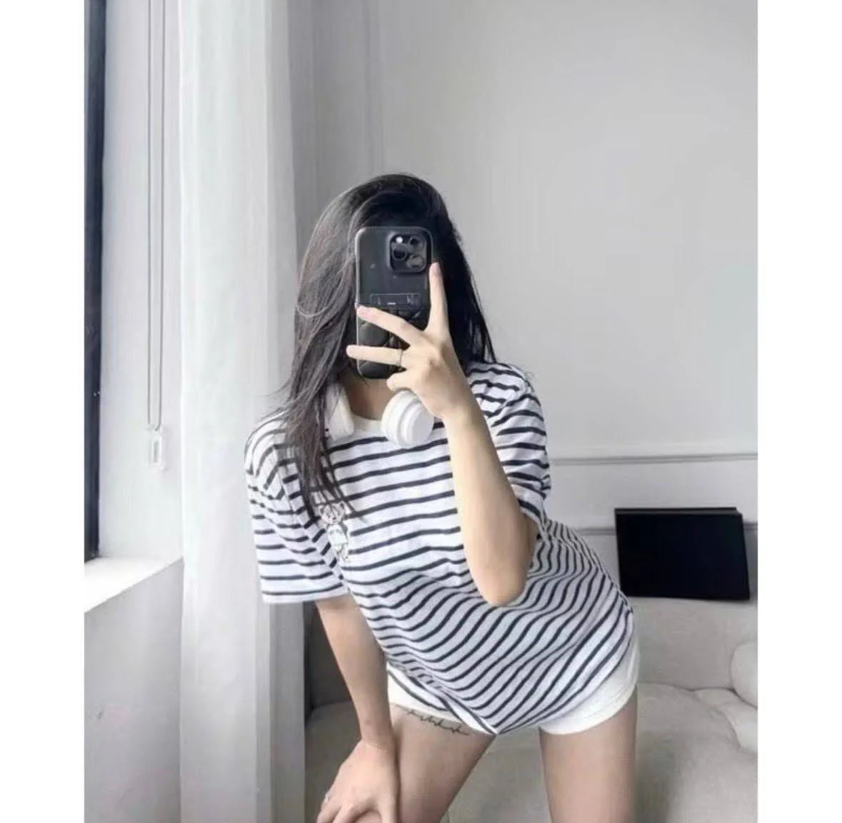 ชุดเซตเสื้อลายริ้วน้องหมี ทรงโอเวอร์ไซต์