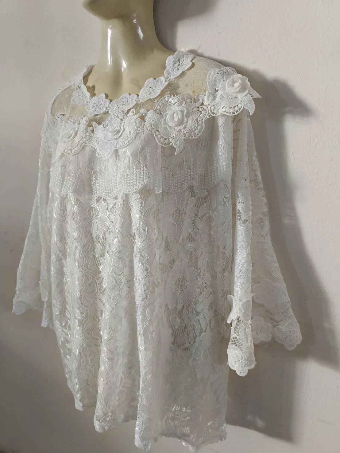 เสื้อลูกไม้ขาวใส่ทำบุญ อก 32-44 ลายที่ 1