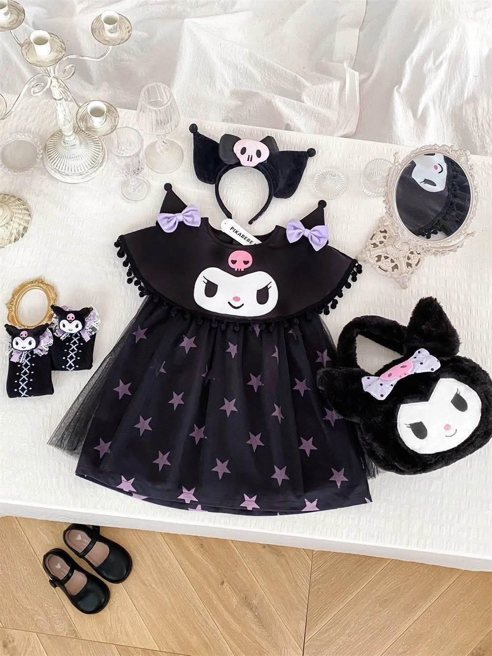 ชุดเดรสลูกสาว Kuromi ขนาด 100-160