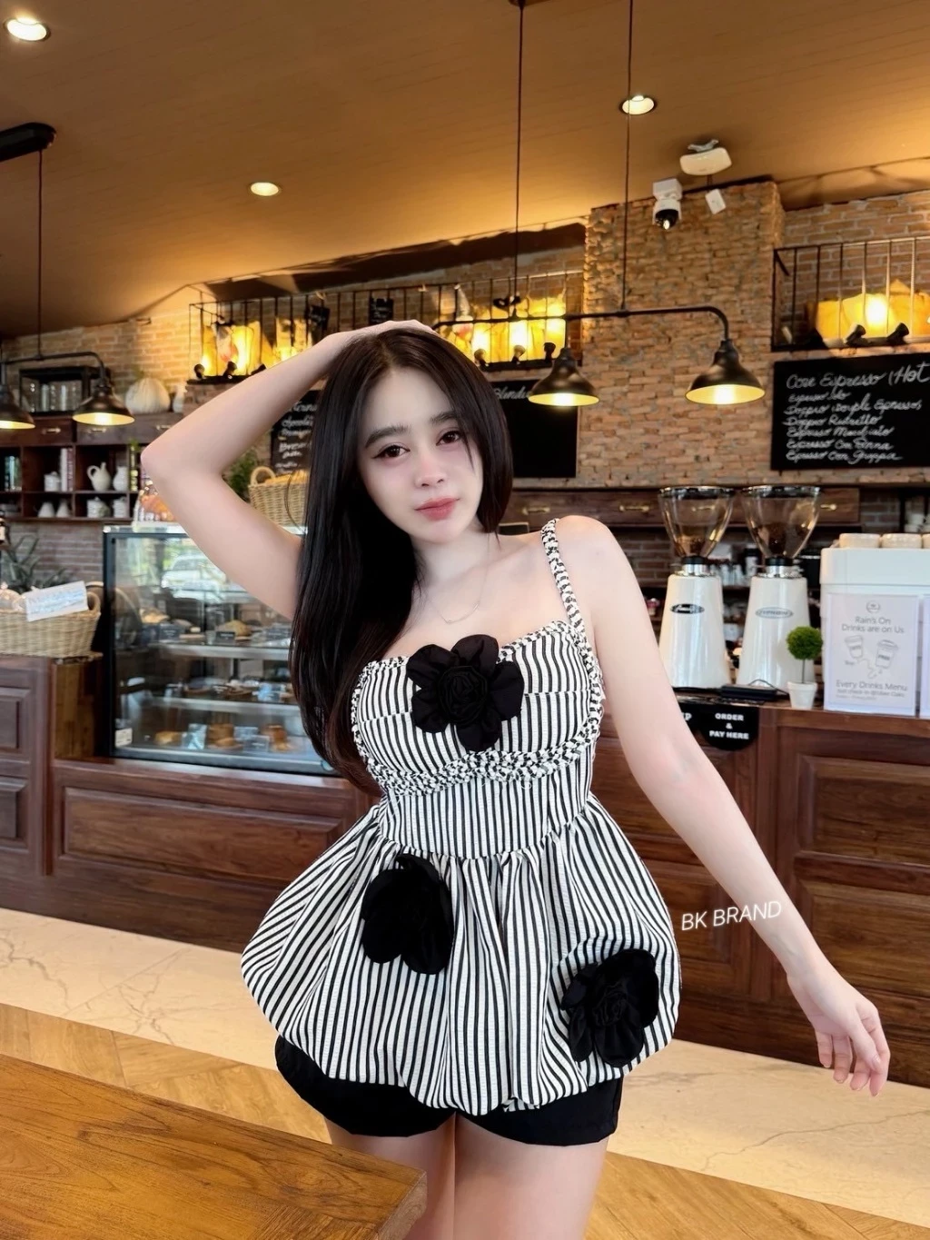 งานเซตสายเปียบอลลูน ติดดอกผ้าริ้วยับงานเสริมฟองน้ำ สม็อคหลัง อก-36