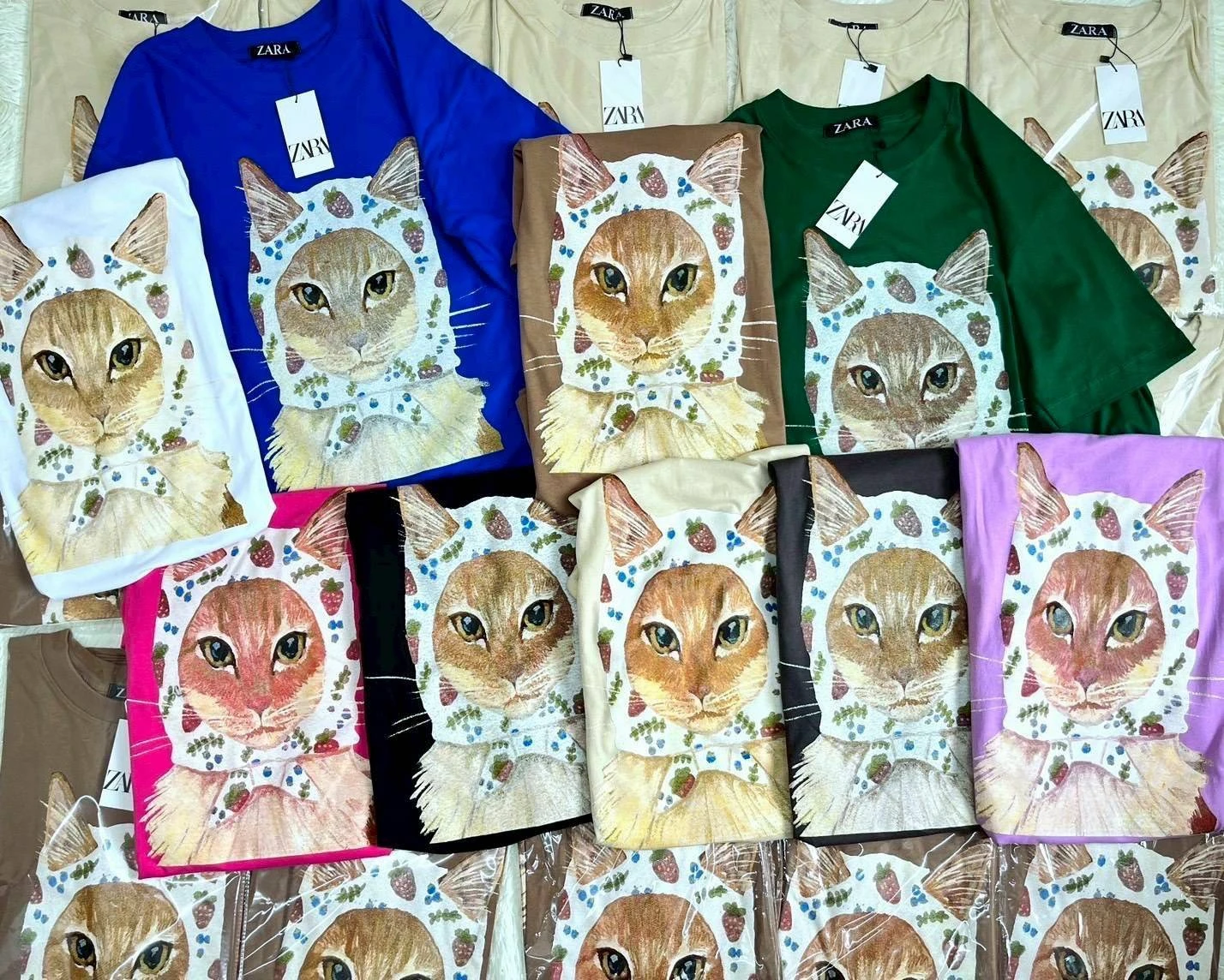 เสื้อยืดโอเวอร์ไซต์ลายแมว ผ้าคอตตอน100% อก 42-48