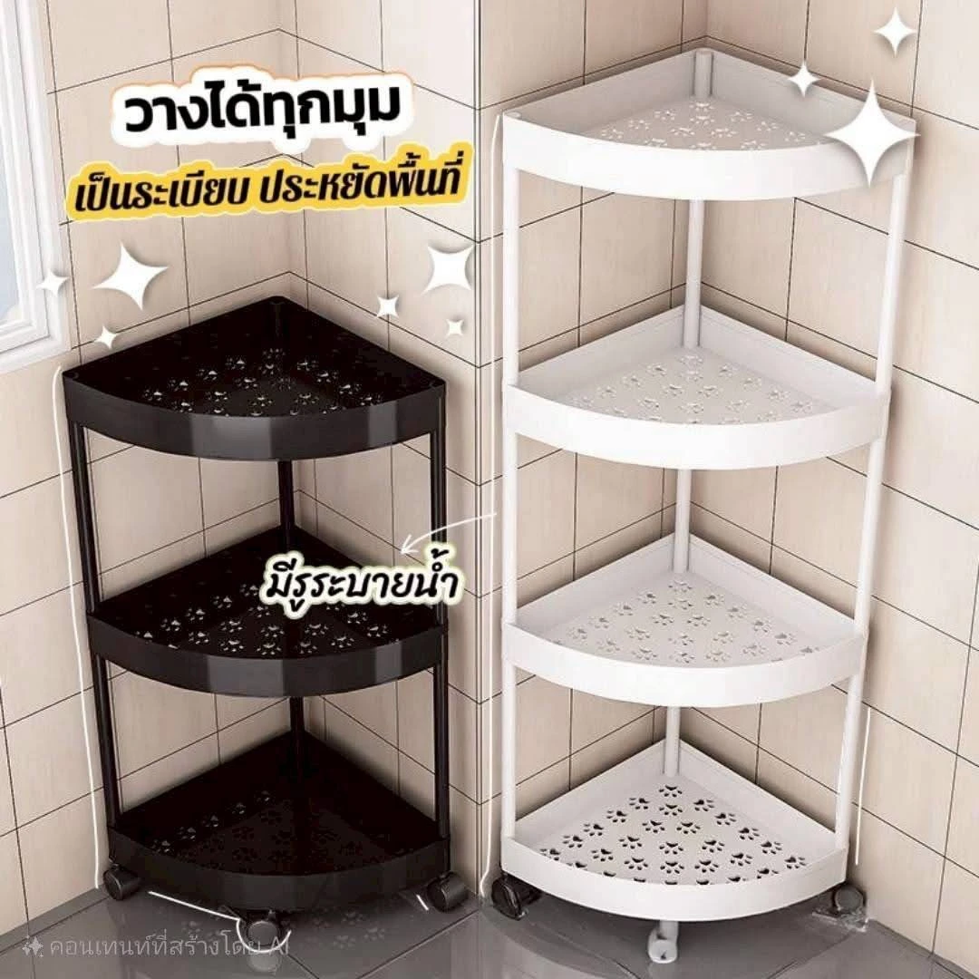 ชั้นใส่ของเข้ามุม มินิมอล ขนาด 3 ชั้น มีล้อ