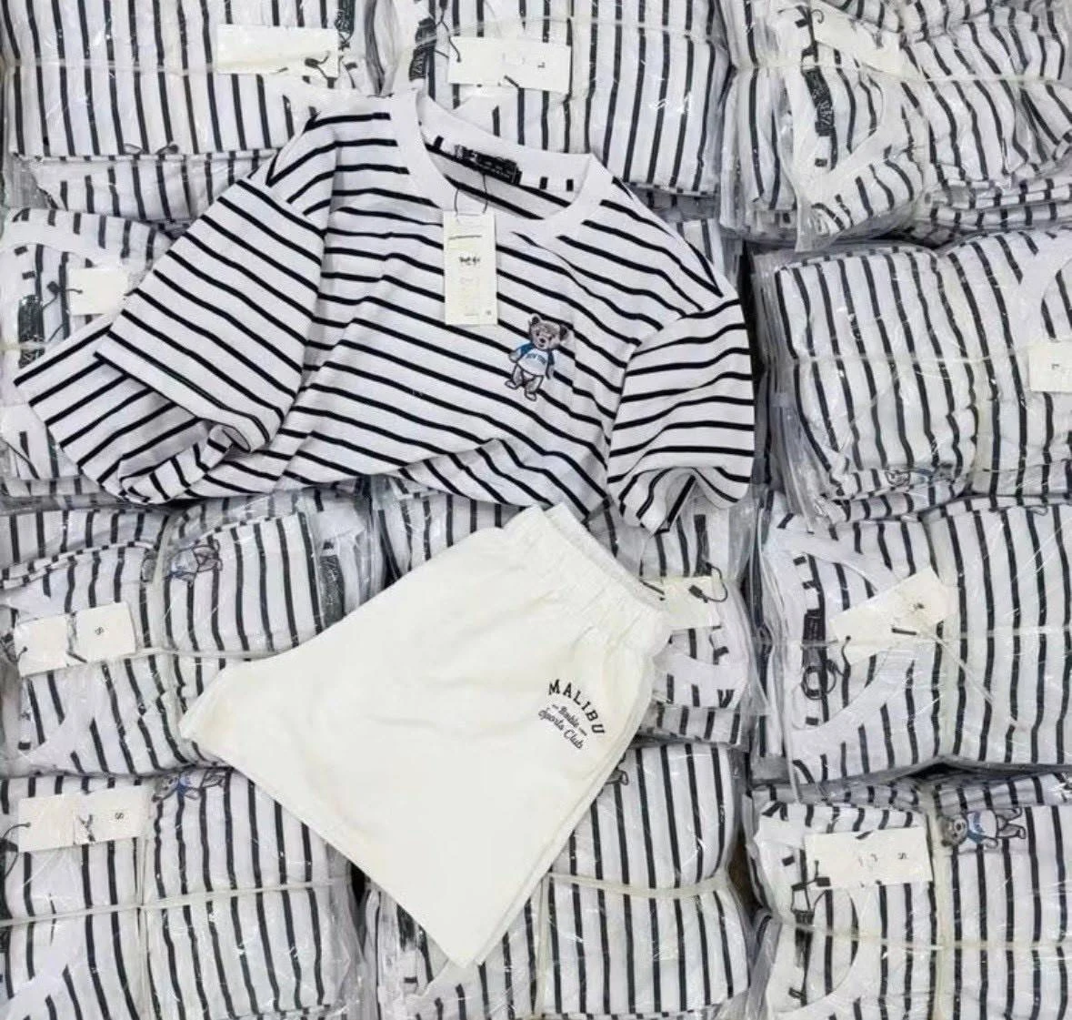 ชุดเซตเสื้อลายริ้วน้องหมี ทรงโอเวอร์ไซต์