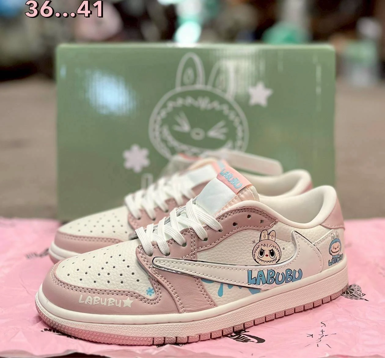 รองเท้าผ้าใบ Nike Labubuชมพู ขนาด 36-41พร้อมกล่อง