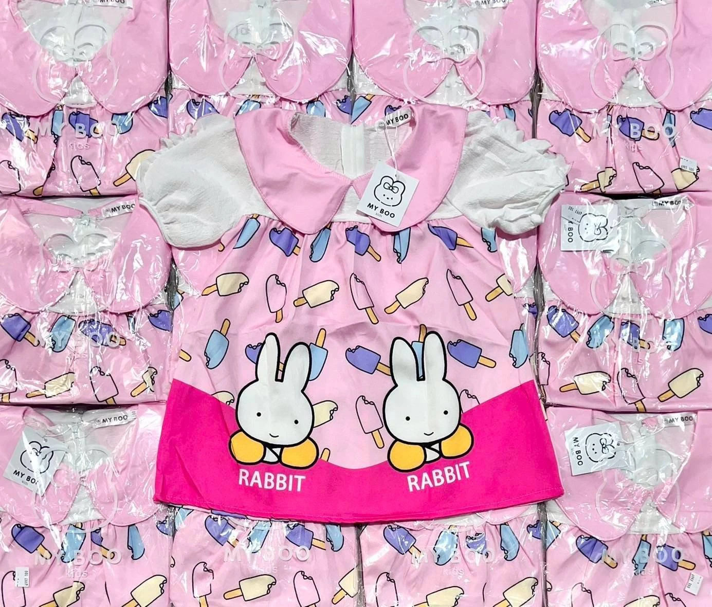 ชุดเดรสลูกสาว Rabbit ชมพู ขนาด 100–160
