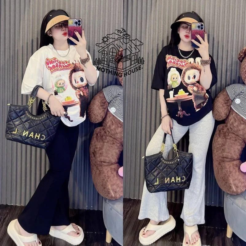 ชุดเซตลาบูบู้ เสื้อขาว+ กางเกงดำ
