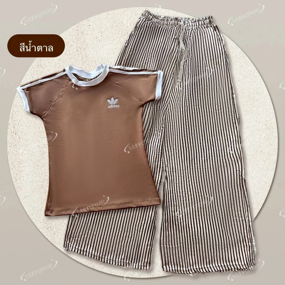 ชุดเซต adidas +กางเกงลาย งานผ้าไม่เงา เอว 24-32 สะโพก 40