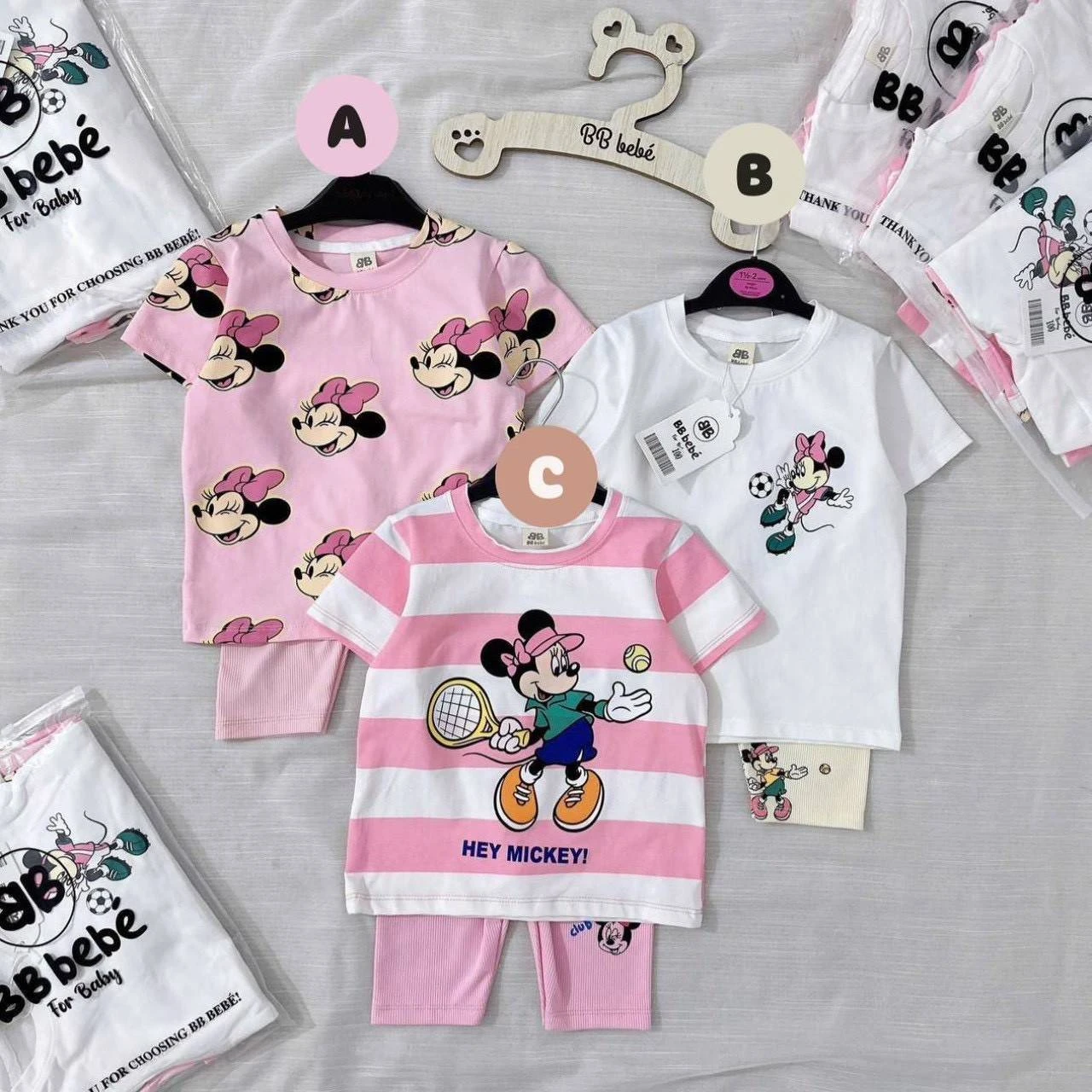 ชุดเซตลูกสาว Minnie กางเกงผ้าร่อง ขนาด 100-160 มี 3 แบบ a b c
