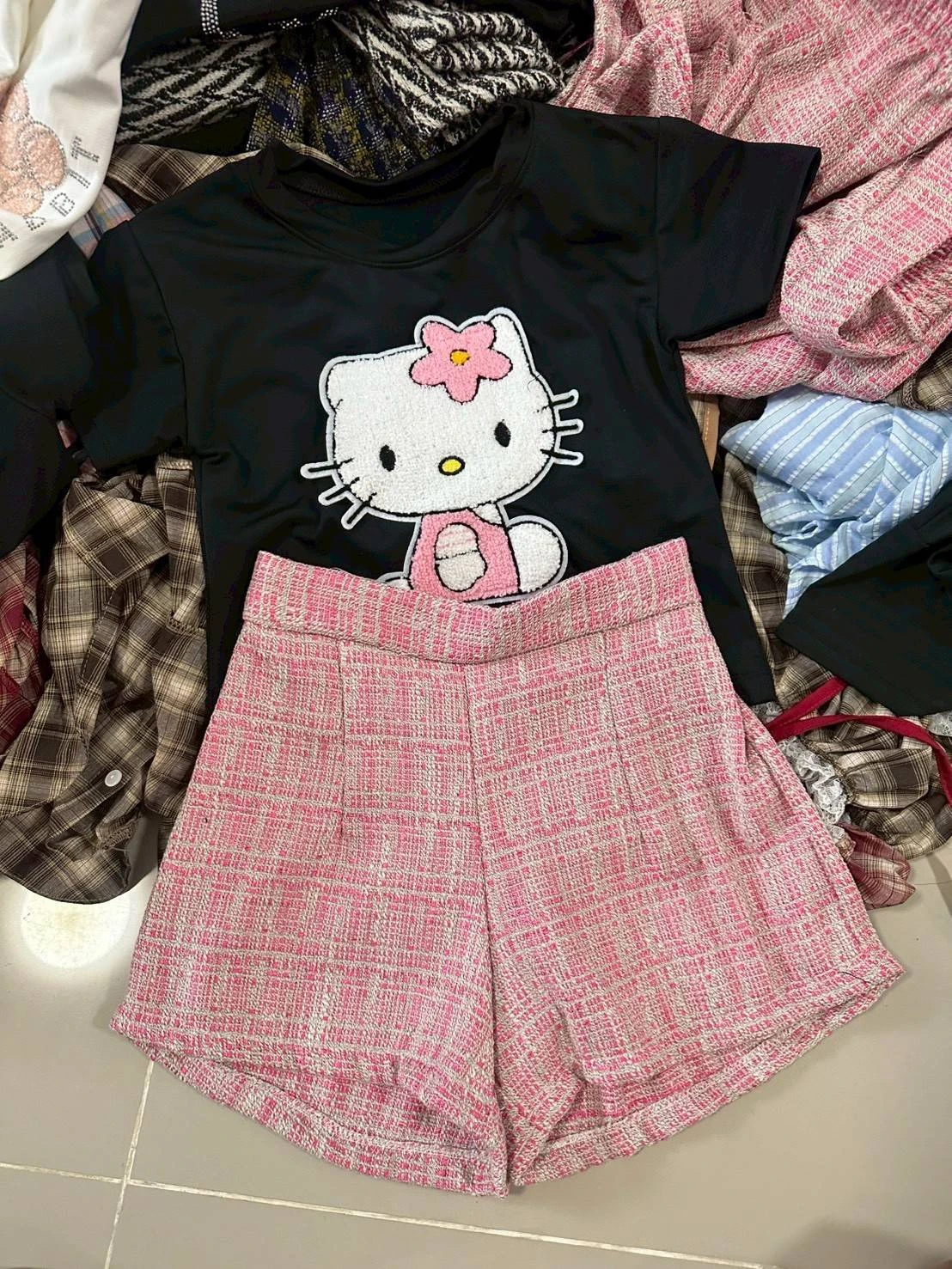 ชุดเซต 2 ชิ้น งานเสื้อ+กางเกงขาสั้นผ้าทอทั้งชุด อก 32-36 เอว 24-32