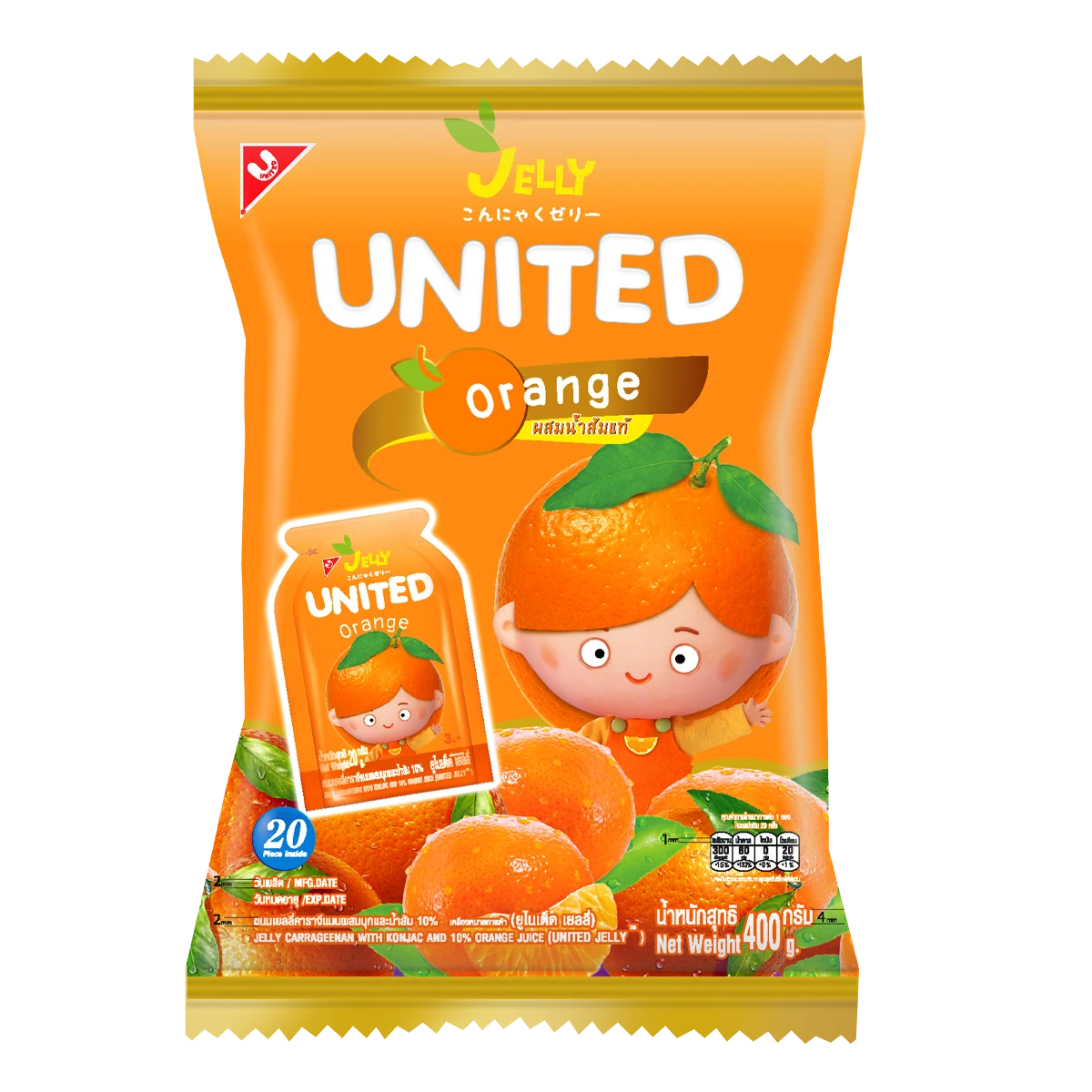 UNITEDเยลลี่ น้ำส้ม 21 ชิ้น 400 กรัม