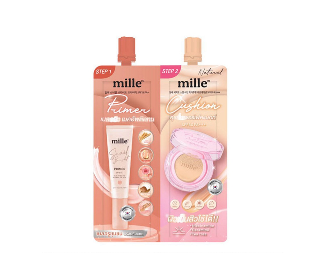 Mille 2IN1 Bright Primer & Matte Cushion มิลเล่ ซองคู่ คุชชั่น+ไพรเมอร์