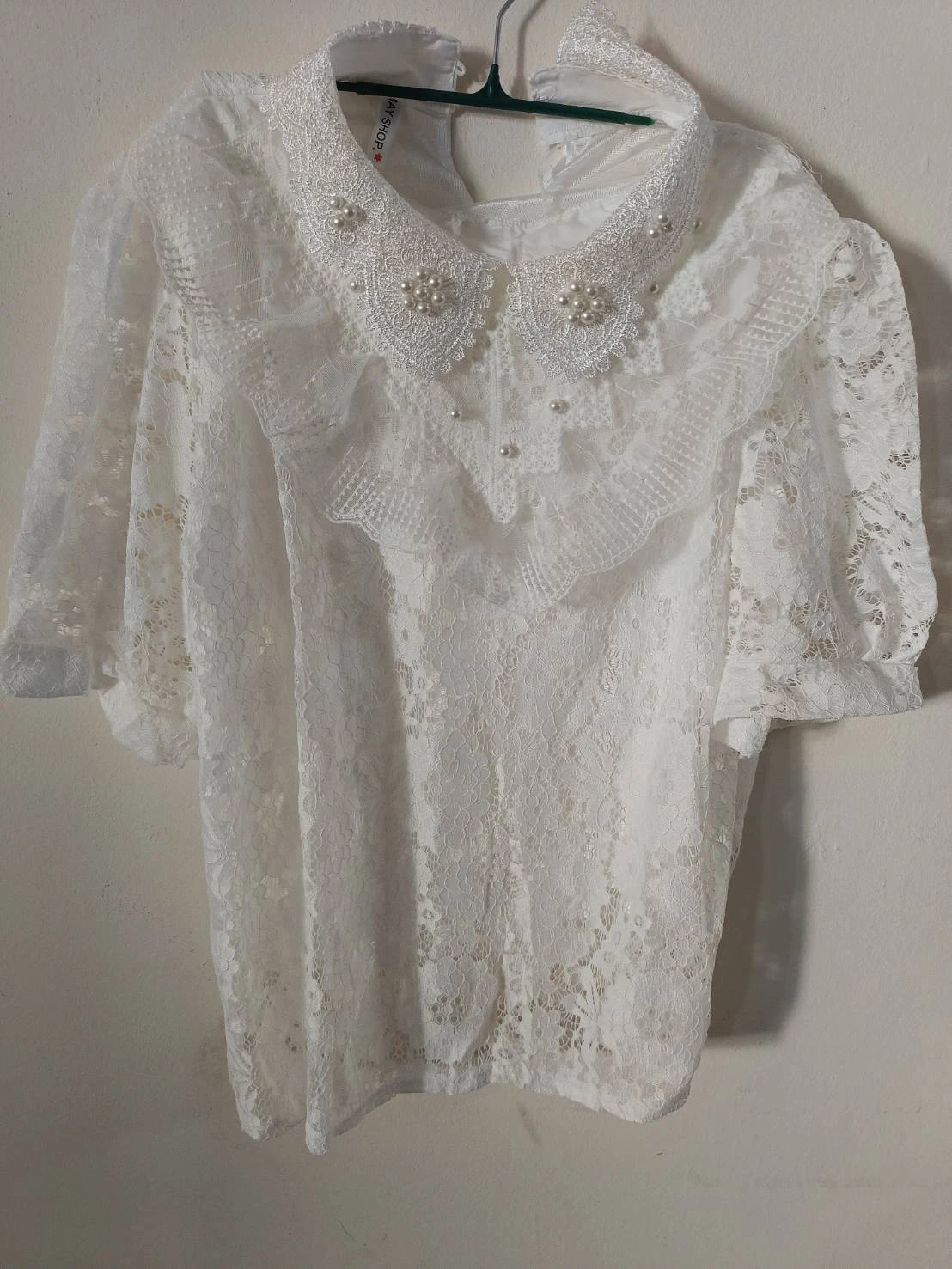 เสื้อลูกไม้ขาวใส่ทำบุญ อก 32-44 ลายที่ 2