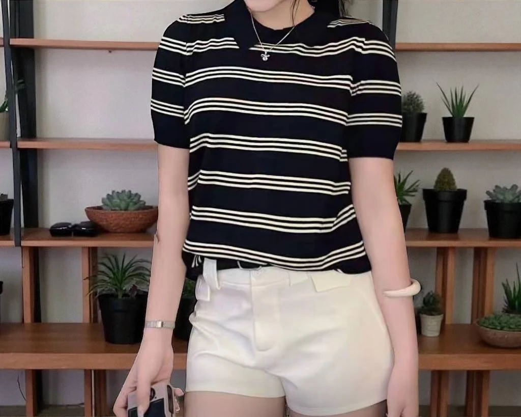 เสื้อไหมพรม ลายริ้วแฟชั่น รอบอก 32 ยืด 38