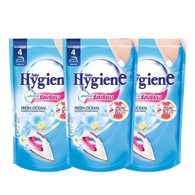 ไฮยีนรีดเรียบสีฟ้า 550มล.X3ซอง