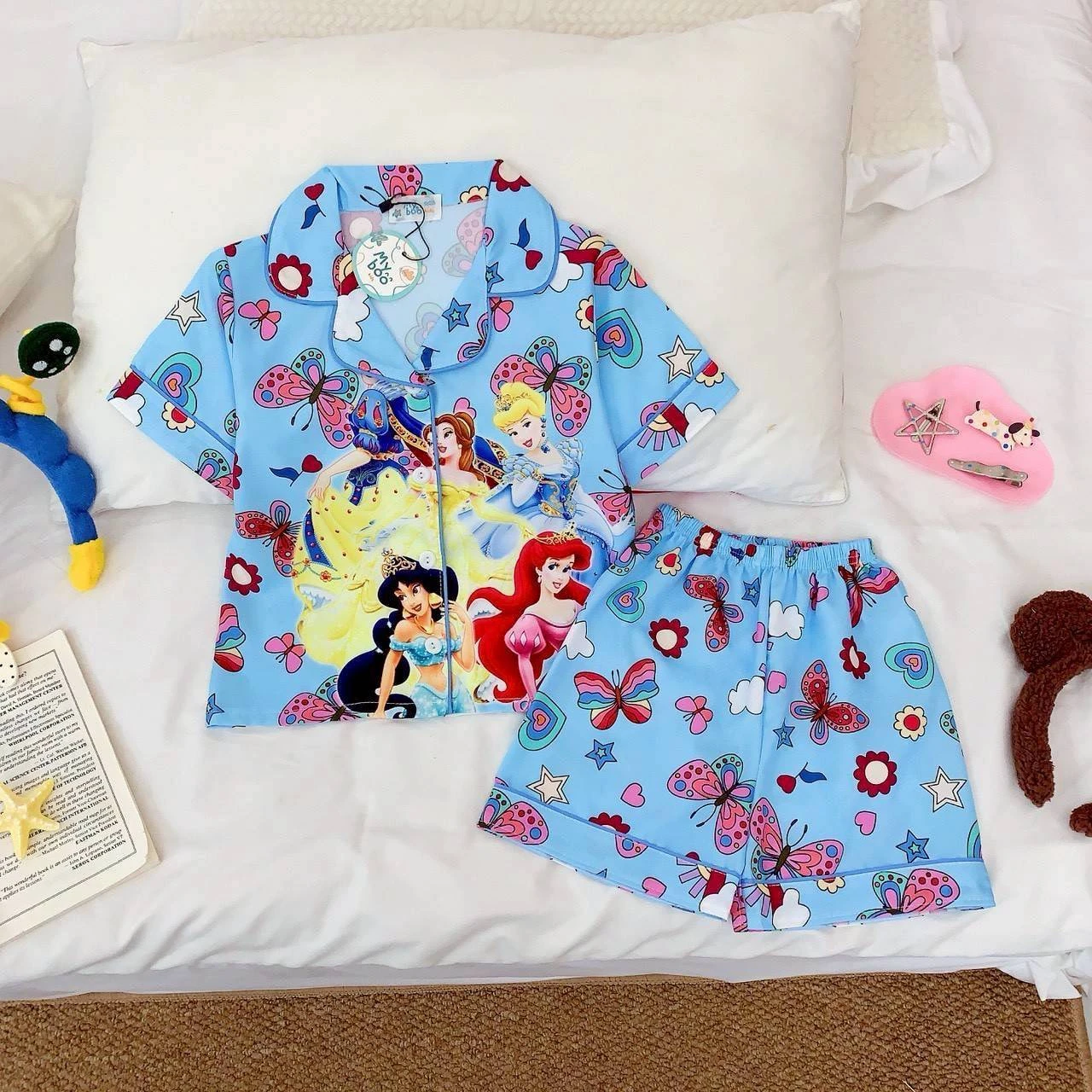 ชุดนอนเด็กเจ้าหญิง disney มี 3 สี  ชมพู ฟ้า เขียว